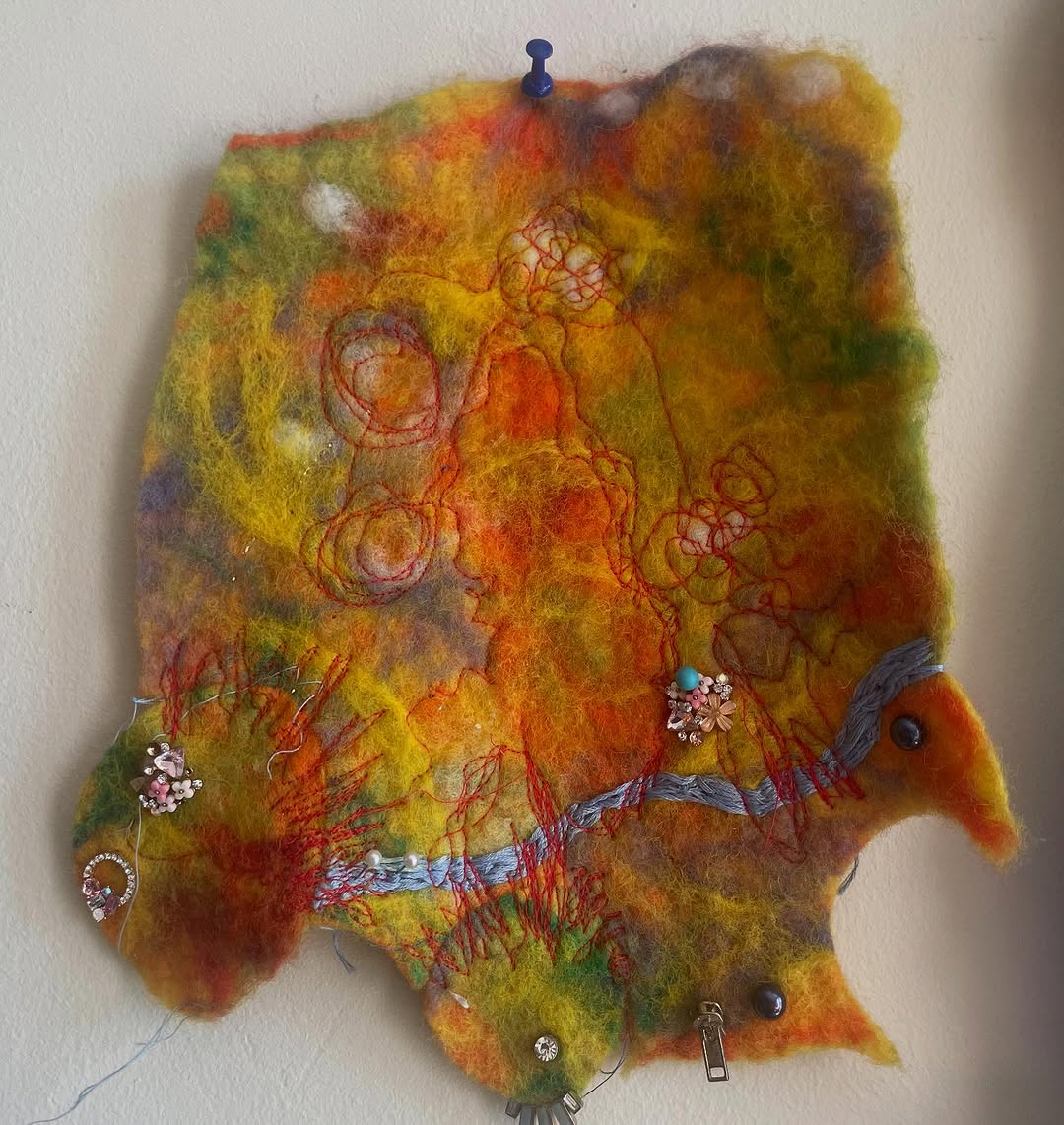 Yellow Felt with Red, Green + Violet Hues